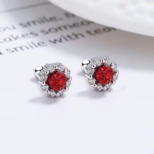 Elegant Red 925 Pure Silver Studs